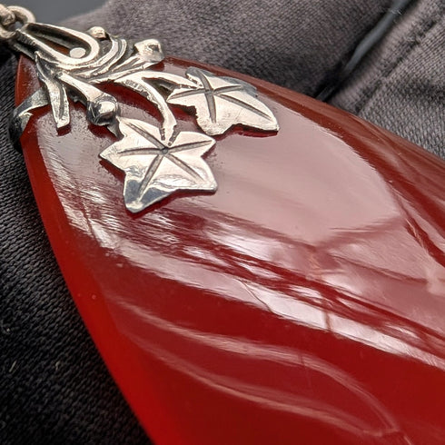 Vintage Teardrop Red Stone Pendant with Chain