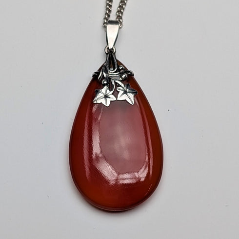 Vintage Teardrop Red Stone Pendant with Chain