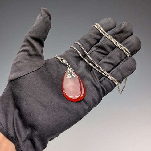 Vintage Teardrop Red Stone Pendant with Chain