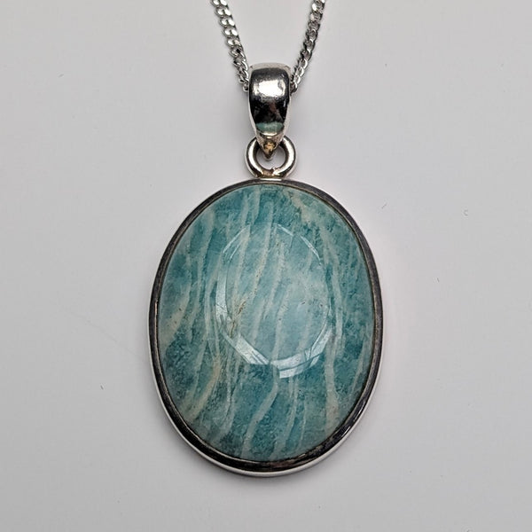 復古橢圓形亞馬遜石純銀基座吊墜附純銀鍊