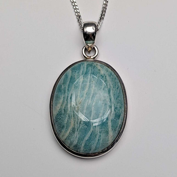 Vintage Oval Amazonite Sterling Silver Pendant with Sterling Silver Chain