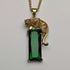 Vintage Sterling Silver Gilt Panther Pedestal Green Stone Pendant