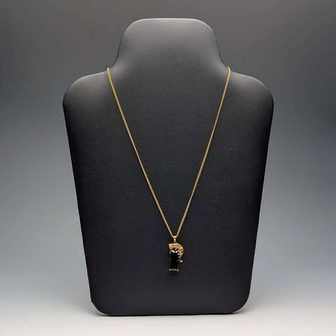 Vintage Sterling Silver Gilt Panther Pedestal Green Stone Pendant