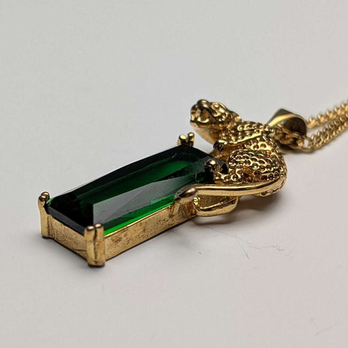 Vintage Sterling Silver Gilt Panther Pedestal Green Stone Pendant