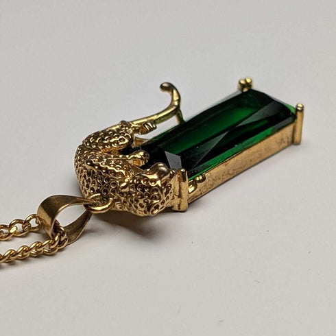 Vintage Sterling Silver Gilt Panther Pedestal Green Stone Pendant