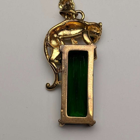 Vintage Sterling Silver Gilt Panther Pedestal Green Stone Pendant