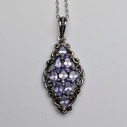 Vintage Purple Stone Sterling Silver Pendant with Sterling Silver Chain