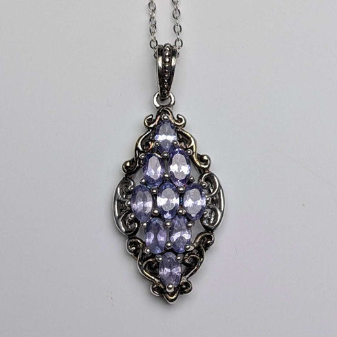 Vintage Purple Stone Sterling Silver Pendant with Sterling Silver Chain