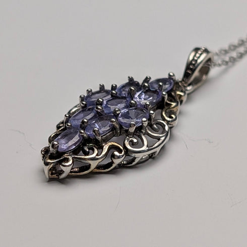 Vintage Purple Stone Sterling Silver Pendant with Sterling Silver Chain