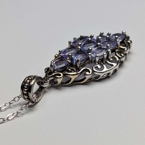Vintage Purple Stone Sterling Silver Pendant with Sterling Silver Chain