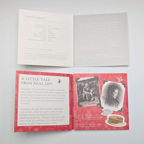 UK Beatrix Potter 150th Anniversary "The Tailor of Gloucester" 50p Proof Silver Coin Royal Mint, with Case and Certificate