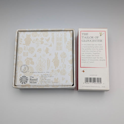 UK Beatrix Potter 150th Anniversary "The Tailor of Gloucester" 50p Proof Silver Coin Royal Mint, with Case and Certificate