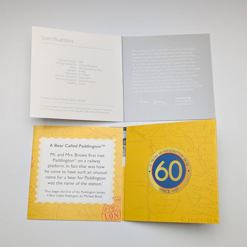 英国 「くまのパディントン」誕生60周年記念 50ペンス記念銀貨 RoyalMint ケース・説明書付