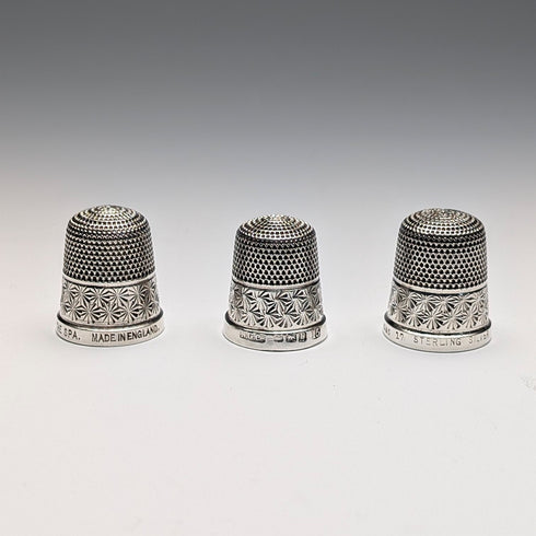 English Vintage Sterling Silver Thimble 3-Piece Set