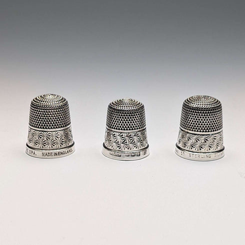 English Vintage Sterling Silver Thimble 3-Piece Set
