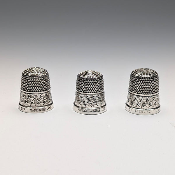 English Vintage Sterling Silver Thimble 3-Piece Set