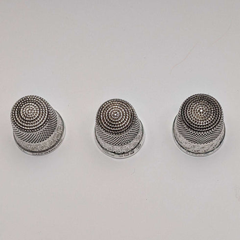 English Vintage Sterling Silver Thimble 3-Piece Set