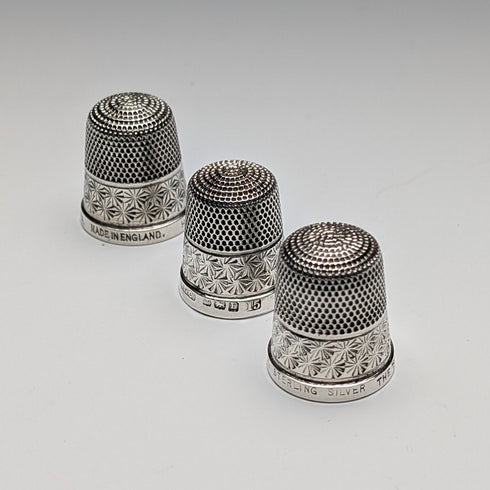 English Vintage Sterling Silver Thimble 3-Piece Set