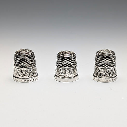 English Vintage Sterling Silver Thimble 3-Piece Set