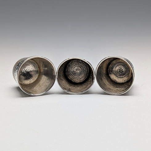 English Vintage Sterling Silver Thimble 3-Piece Set