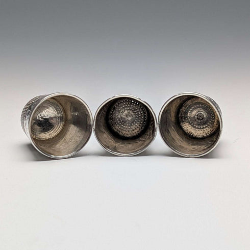 English Vintage Sterling Silver Thimble 3-Piece Set
