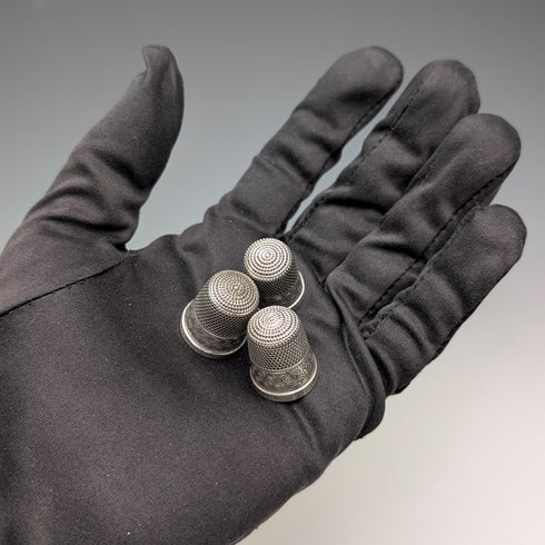 English Vintage Sterling Silver Thimble 3-Piece Set