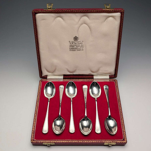 1967 British Vintage Sterling Silver Demitasse Spoon Set of 6, Total 69g, Garrard & Co, Cased