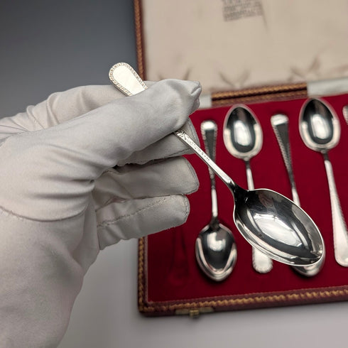 1967年 英国ヴィンテージ 純銀製デミタススプーン6本セット 計69g Garrard&Co ケース入