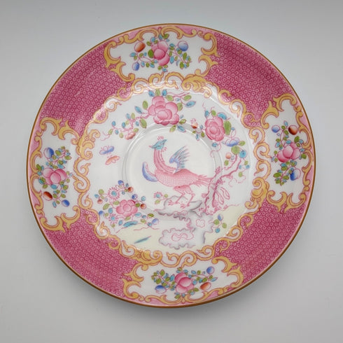 English Vintage Minton Pink Cockatrice Teacup Trio