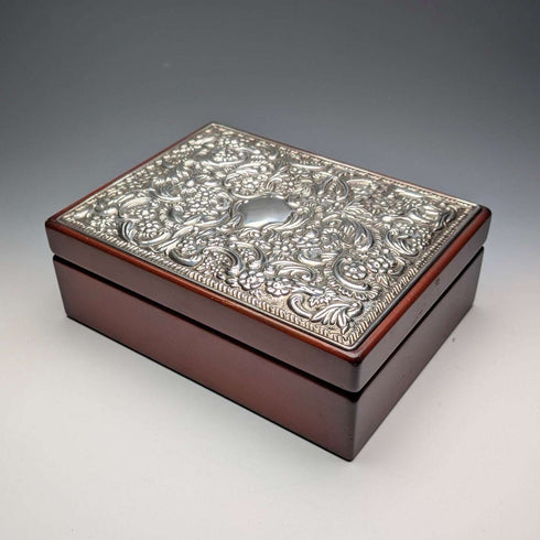 British Sterling Silver Victorian Ornate Wooden Jewelry Box by Carr's of Sheffield