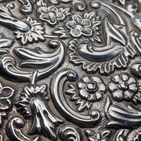 British Sterling Silver Victorian Ornate Wooden Jewelry Box by Carr's of Sheffield