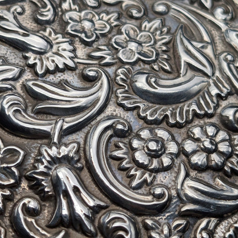 British Sterling Silver Victorian Ornate Wooden Jewelry Box by Carr's of Sheffield