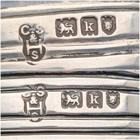 1905 Antique British Silver Lid & Cobalt Glass Inkwell Pair, CS Harris & Sons Ltd.