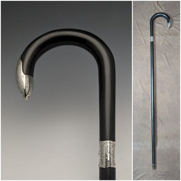 1923年 英國古董 紳士用手杖 黑軸 純銀裝飾手柄 93cm