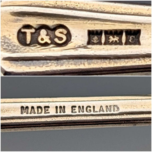 1954年 英国ヴィンテージ エナメル装飾 純銀製 コーヒースプーン6本セット 計71g Turner&Simpson ケース入