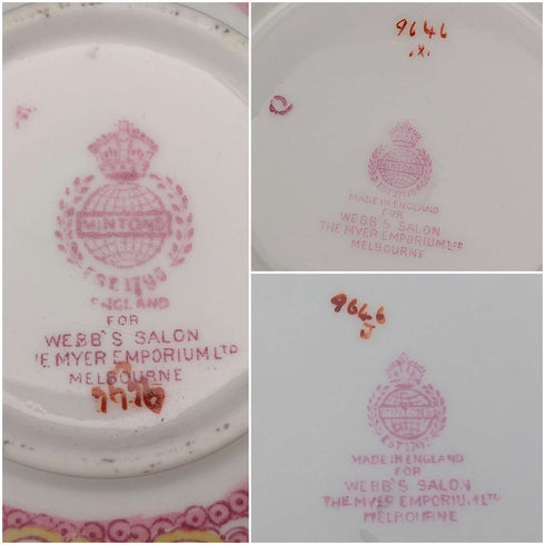 1920s British Minton Teacup Trio Pink Cockatrice, Custom Order for Meyer Emporium ②