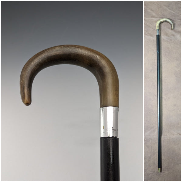 1932年 英国ヴィンテージ 紳士用ステッキ ホーンハンドル 純銀装飾 92cm K&S