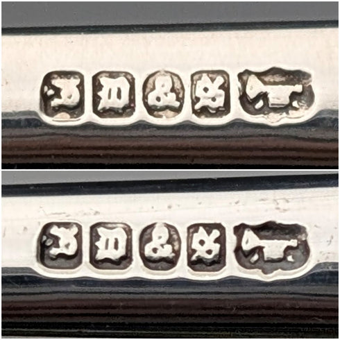 Antique English Silver Plate Fish Cutlery, 6 pairs, circa 1905, James Dixon & Sons, in a wooden box.