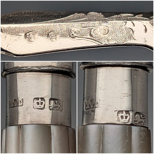 英国アンティーク 白蝶貝ハンドル 純銀装飾 カトラリー6ペア Thomas Turner ケース入