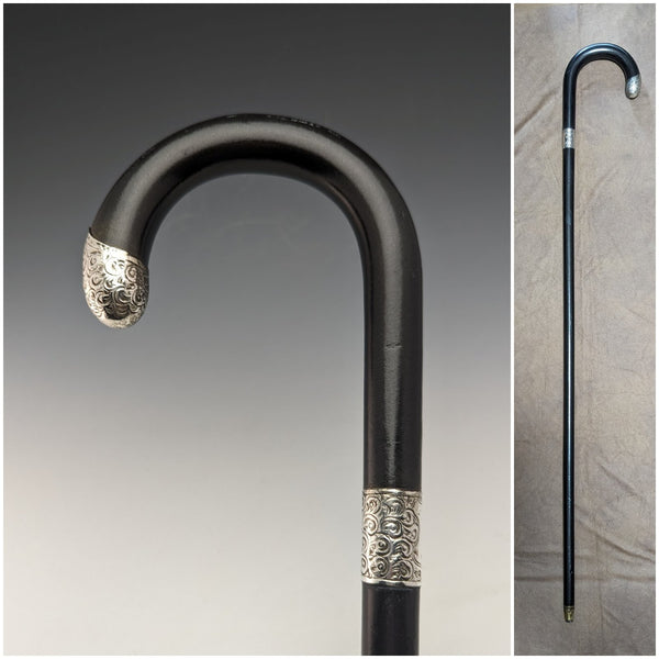 1921年 英国アンティーク 紳士用ステッキ 純銀装飾 ブラックシャフト 92cm