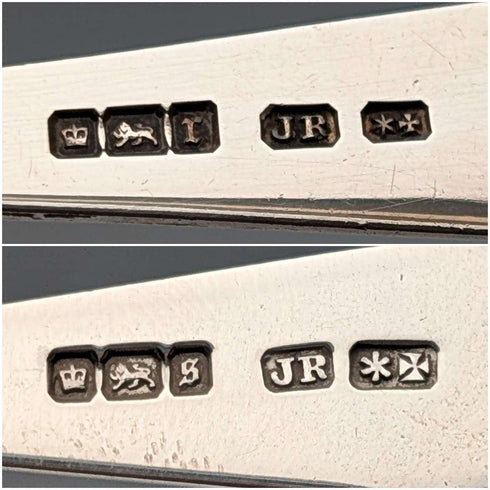 1910年 英国アンティーク 純銀製ティースプーン6本&シュガートングセット 計100g ケース入 Joseph Rodgers&Sons
