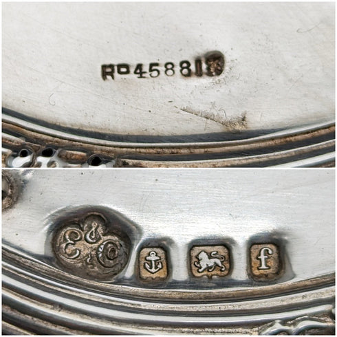 1905年 英国アンティーク 純銀製フレーム デスクミラー化粧鏡 Elkington