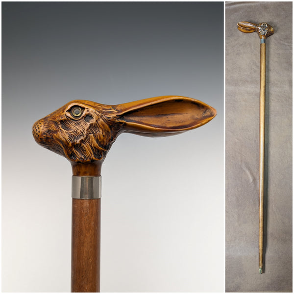 英国ヴィンテージ 紳士用ステッキ 樹脂製ラビットヘッドハンドル 90cm