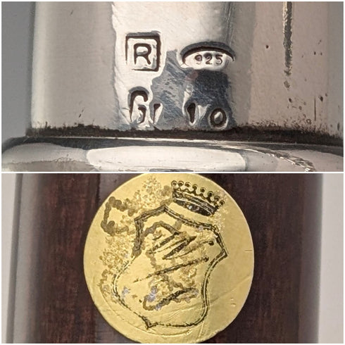 Italian Vintage Brown Shaft Sterling Silver Horsehead Handle Walking Stick, 95cm