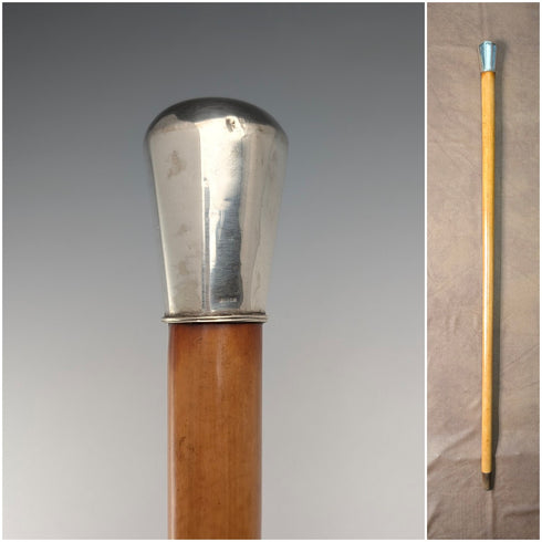 Antique Malacca Shaft Sterling Silver Rondelle Handle Walking Stick 87cm