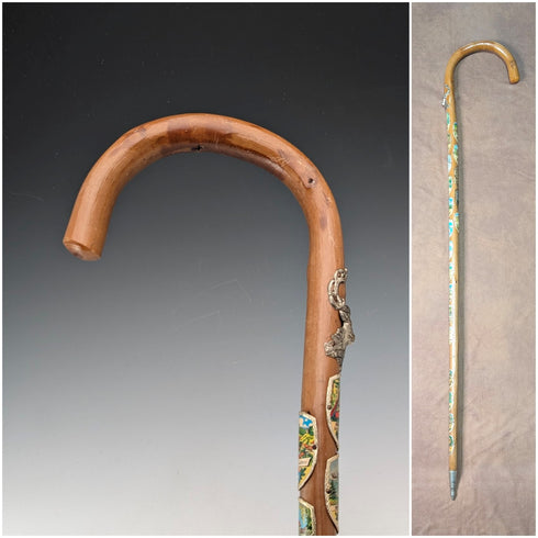 復古歐洲之旅彎柄旅遊手杖棕褐色桿 90 厘米