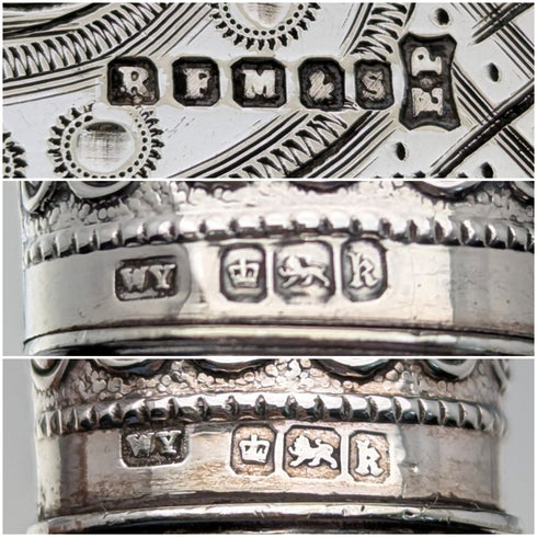 1902 British antique antler-handled fish server set, pure silver decoration, William Yates