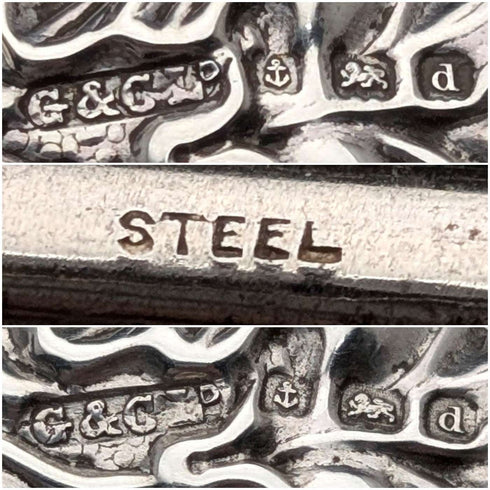1903 British antique sterling silver handle shoehorn and button hook set G&C Ltd