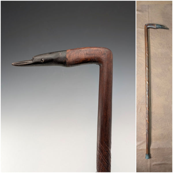 Vintage Carved Brown Shaft Heron Head Handle Walking Stick 91cm