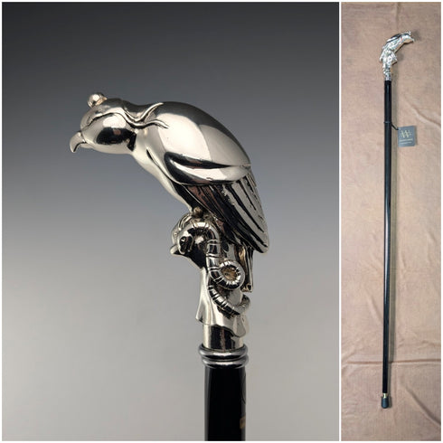 【新品】イタリア製 純銀製 ファルコンハンドル シャフト ステッキ 杖 97cm